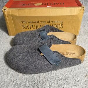 Haflinger Bio Gio Bucle Grey Boiled Wool Felt Clog Mules Slippers EU 37 US 6 NEW